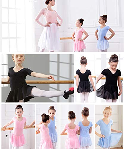 DIPUG Ballet Leotards for Girls Ballet Leotard With Skirt Toddler Dance Leotards Short Sleeve Black Size 6-7