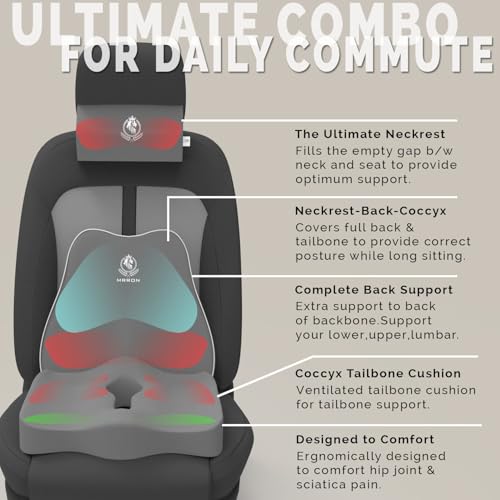 Image of MRRON Neckrest Back Support or Coccyx Orthopaedic Cushion for Long Sitting Universal fit with Ergonomic Design Made by High Density Memory Foam Used for Car or Office Chairs. (Grey, Slim backrest)