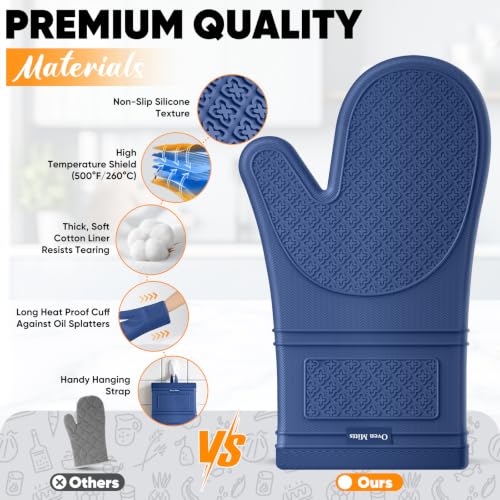 Silicone Oven Mitts and Pot Holders Sets, Baking Kitchen Gloves/Hot Pads 500°F Heat Resistant with Non-Slip Silicone Grip Surface, Includes 2 Cooking Mitts/2 Potholders/4 Kitchen Towels/4 Dishcloths - image 4