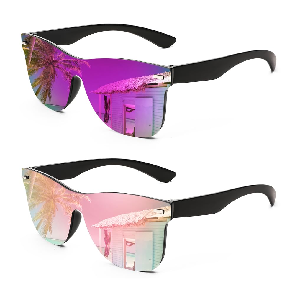 Trendy Rimless Mirrored One Piece Lens Sunglasses Reflective Sun Glasses B4114