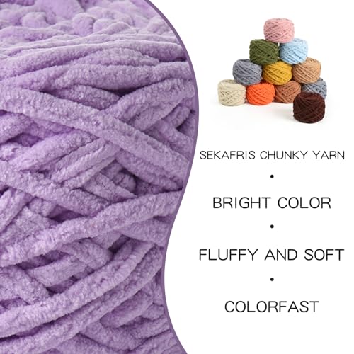 Image of 3 Pack Fluffy Chenille Chunky Yarn for Crocheting 100g(65.6yd) - Baby Yarn for Crocheting Soft - Velvet Yarns for Crochet Blanket - Amigurumi Crochet Yarns (Purple)