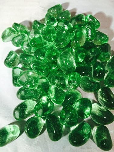 AQUARIUM & DECORATIVE STONES: Beautiful Green "Jelly Bean" Shape 100% Glass Gem Stones. Use as Vase Fillers, Table Scatters, in Floral Arrangements, Aquariums, Wet or Dry. Great for Eye Catching Centerpiece. 12oz Bag. 16-18mm Flat Stones
