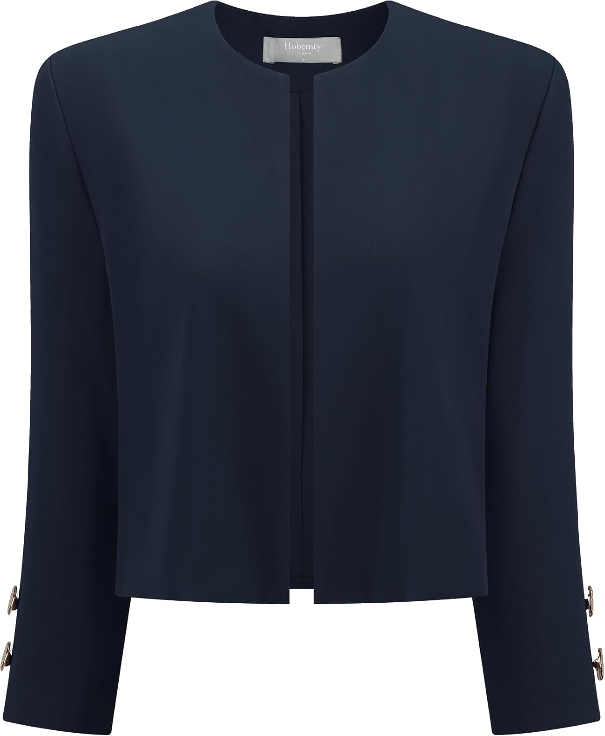 Women's Collarless Blazers 3/4 Sleeve Dressy Casual Cropped Jacket