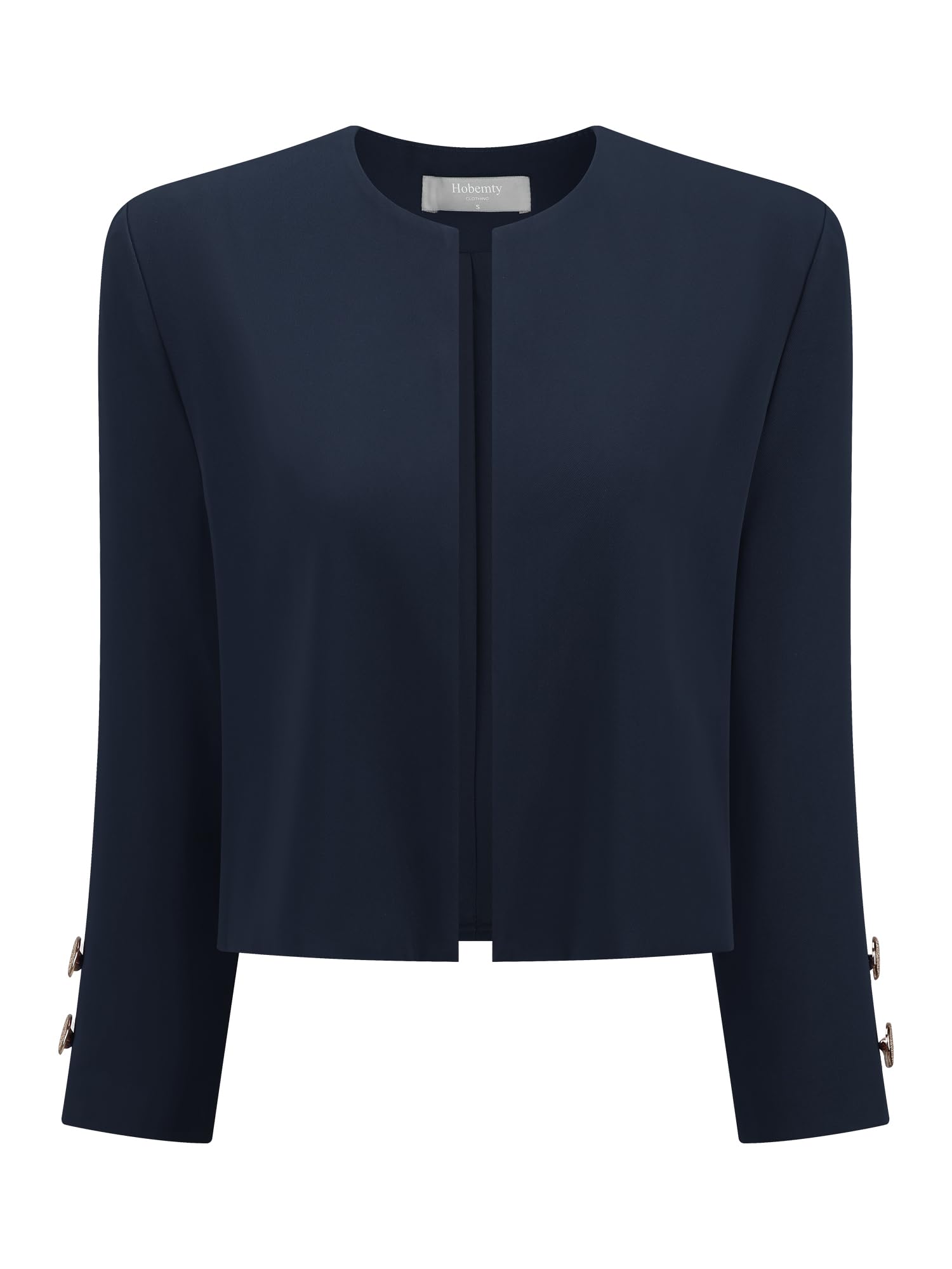 Womens Collarless Blazers 3 4 Sleeve Dressy Casual Cropped Jacket