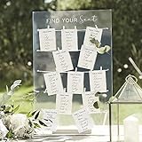 Miss Lovely Sitzplan Hochzeit Tischordnung aus Acryl & Holz für maximal 12 Tische transparent & weiß Hochzeits-Deko Zubehör Party Feste & Feiern Hochzeit & Geburtstag DIY Set