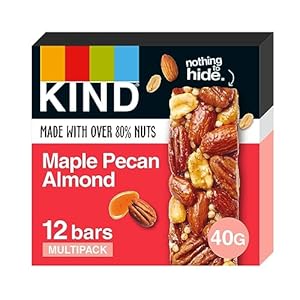 KIND Bars, Gluten Free Snack Bars, Maple Pecan Almond, High Fibre, Healthy Snack, No Artificial Colours, Flavours or Preservatives, Multipack 12 x 40g