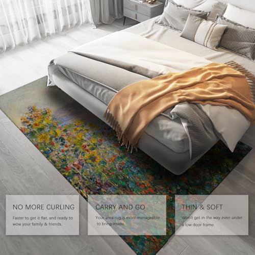 Tapis lavable en machine 160x230 vert jaune paysage floral de chambre