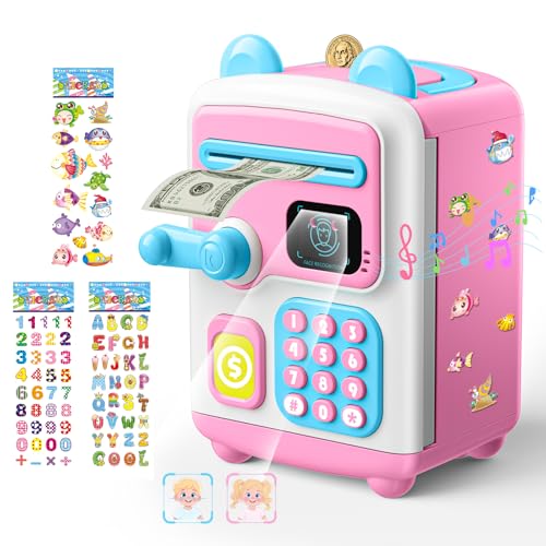 【Upgraded】 Piggy Bank, Face ID Password Unlocking Electronic Kids Bank ATM Security Unlocking Cash Coin Bank Toys Gifts for Kids, Coin Bank for 3...