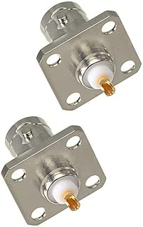 BNC Female 4 Holes Flange Panel Mount Solder Post Plug Connector RF Coax Coaxial Connector, Pack of 2