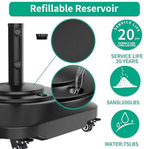Image of QZER Large Fillable Umbrella Base with 5 Wheels, Outdoor Umbrella Stand