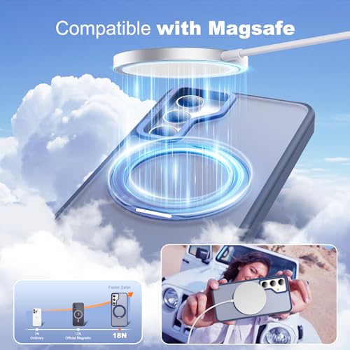 Image of Compatible with Samsung Galaxy S24 Plus Case with 360Rotatable Magnetic Ring Stand Compatible with Mag-Safe Military Protection Matte Translucent Phone Case for Galaxy S24+,Blue