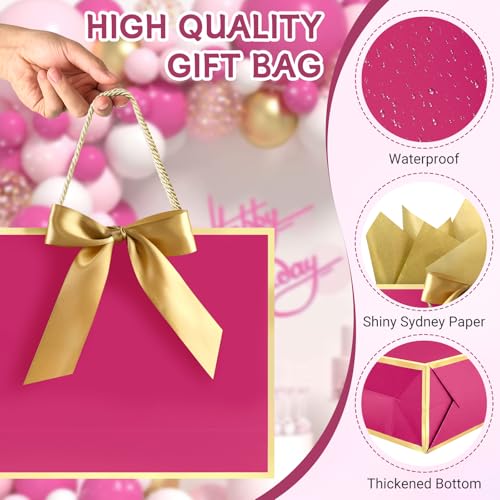 Image of JMANNI Gift Bags with Handles, 13 inch Medium Gift Bags with Tissue Paper | 1 Pcs Rose Red Bag, 2 Tissue Paper and 1 Cards, for Baby Shower, Wedding Bridal Shower, Birthday Party