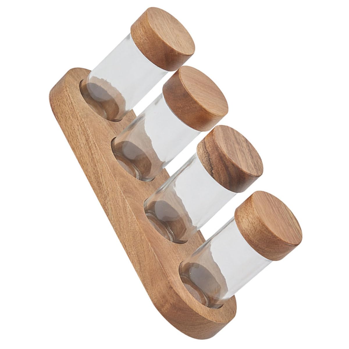 Set di Barattoli con Coperchio in Legno per Spezie in Vetro Design Semplice e Pratico e Base, Capacità 90ml per Conservare Freschezza delle Spezie a Casa o Ristorante