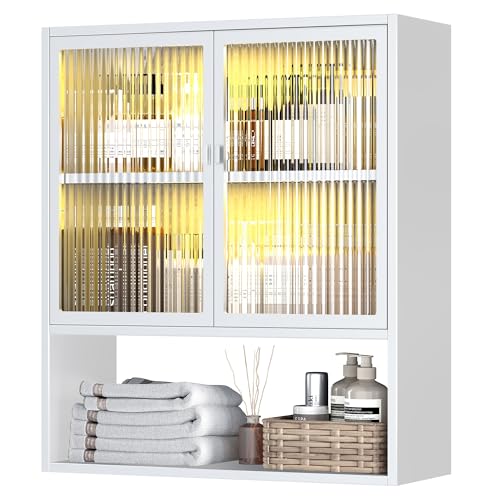 Image of ZONLESON Bathroom Wall Cabinet,Metal Medicine Cabinet with Glass Doors,Wall Mounted Cabinet Over The Toilet,White Small Cupboard