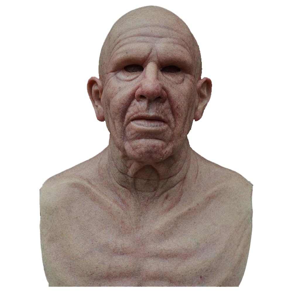 HTU Halloween Scary Cosplay Masks Simulation Old Man Horror Wrinkle Face Masks Thriller Atmosphere Novelty Tricky Costume Props
