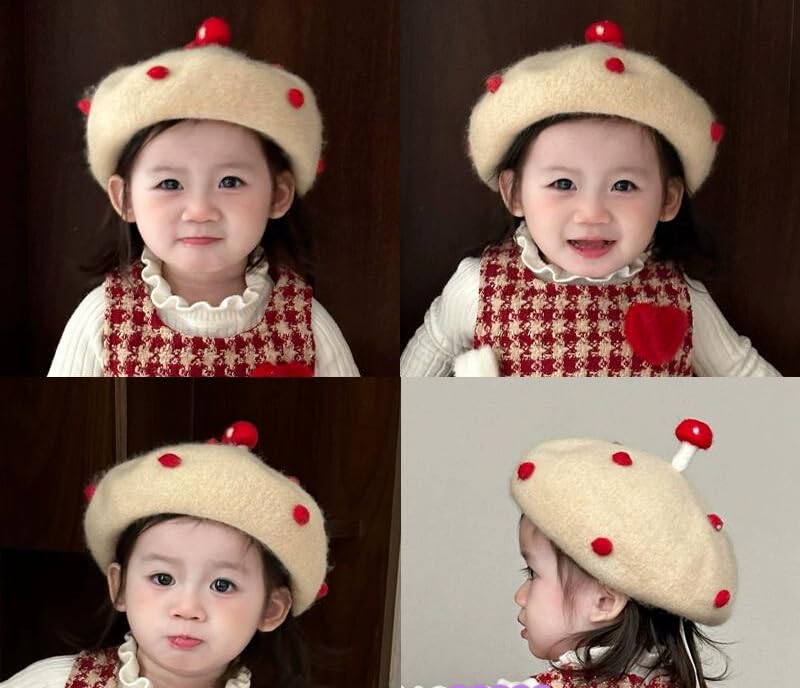 Kids Little Girls Mushroom Wool Beret Classic French Artist Hat Winter Toddler Baby Beanie4