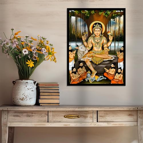 Image of HOTHOUSE Sri Dakshina Murthy Wall Frame for Pooja Room, Office Dakshinamurthy Wall Frame Dakshinamurthy Photo Big Size Guru Dakshinamurti Wallpaper Set Of 1 (10 X 13 inch)