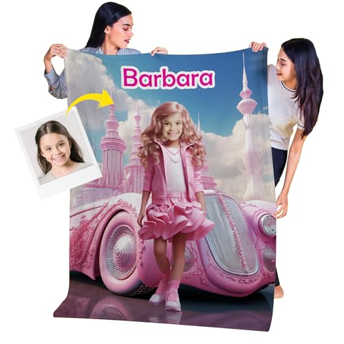 Factory4me Personalized Photo Blankets, Barbi Birthday Gifts for Girls, Blanket 50 x 60, Ideas for Female Friend, Barbi Name Blankets for Kids Teen, for Her KC28