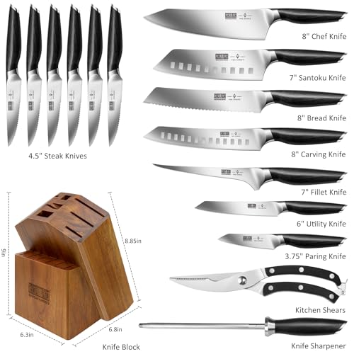 Image of HOSHANHO 16-Piece Kitchen Knife Set with Block, Ultra Sharp Chef Knife Set