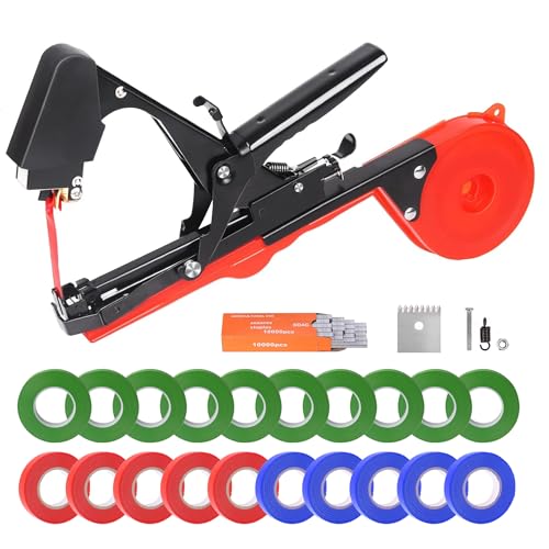 SWANSOFT Legatrice per Piante Pomodori, 45mm Legatrice per Piante, Legatrice per Vigneto, UVA eorto, con 20 Rotoli di Nastro+10000 Graffette SW-8107