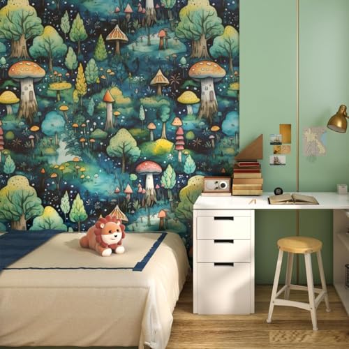 Papier peint champignon vert de 44,5x800,9 cm pour salle de bain et bureau