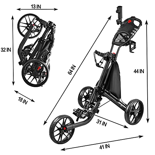 Bobopro 3 Wheel Golf Push Cart,Sturdy Folding Walking Push Cart With Foot Brake,Umbrella Holder,Beverage Holder,Golf Club Bag Holder,Golf Accessories And Best Gifts For Men Women Practice And Game #TOP5