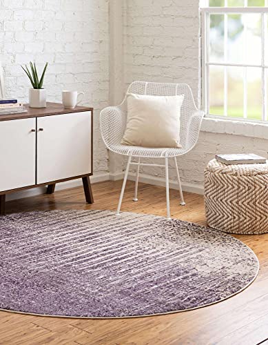 Image of Unique Loom Del Mar Collection Area Rug - Jennifer (4' 1 inch Round, Purple / Ivory)