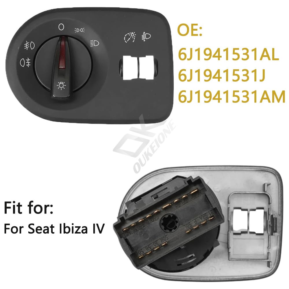 Automatic Headlamp Control Switch/Fit for Seat Ibiza IV Automatic Fog Light Headlight Switch Adjust Knob 6J1941531AL 6J1941531J 6J1941531AM Car Accessories