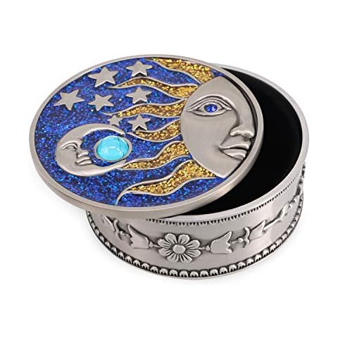 QTKJ Vintage Sun Moon Jewelry Box with Metallic Star Engraved Classic Retro Silver Jewelry Storage Organizer (Big) Cover