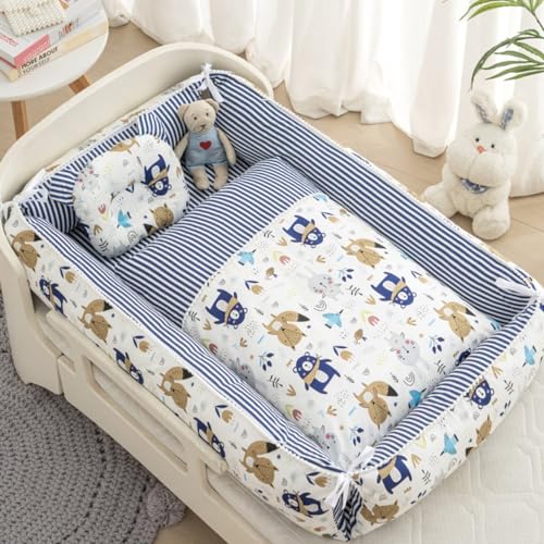 ベビーベッド 新生児 枕付き 掛布団付き 綿 折りたたみ式 携帯型ベビーベッド 布団 ベッドガード 添い寝 ベッドインベッド ポータブル 新生児用添い寝ベッド 赤ちゃん 寝具 快適な素材 通気性洗濯可能 0-24ヶ月 安全 安心 出産祝い (カラー53)