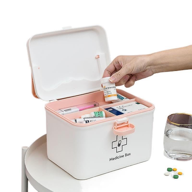 Image of HomeCloud Plastic First Aid Box with Tight Lock Mechanism & Convenient Handle | Multi-Purpose Medicine Storage Organizer for Medicines, Bandages, Ointments & Medical Tools (Pink)