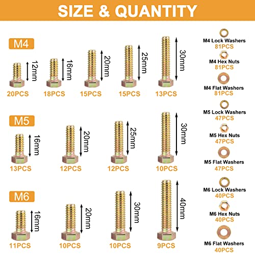 Image of VIGRUE 672PCS Grade 8.8 M4 M5 M6 Metric Bolts Nuts Assortment, Heavy Duty Hex Head Nuts and Bolts Assortment Kit, 13 Metric Sizes Included