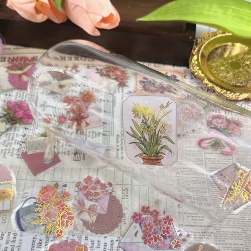Image of 50 PCS Gold Stamp Stickers for Scrapbooking Journaling Junk Journal Scrapbook Supplies - Waterproof Transparent PET Aesthetic Decals for Resin Crafts Decorative Art Crafts (Gold Stamp)