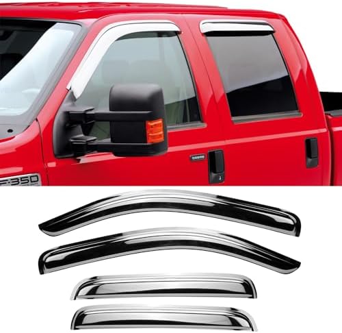 Chrome Side Window Visors Wind Vent Deflector for 2019-2025 Ram 1500 Crew Cab with 4 Full Size Doors(New Body Only),4pcs Outside Mount Tape-On Chrome Nice Sun Rain Guards Set 94806Y