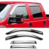 STARTSHIP Chrome Side Window Visors Wind Vent Deflector for 15-22 Ford F150 Crew cab(Supercrew cab) 17-22 F250/F350 Super Duty Crew cab,4pcs Outside Mount Tape-On Chrome Sun Rain Guards Set 94975Y