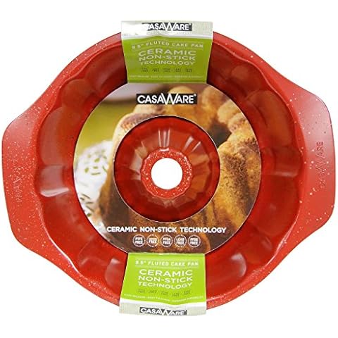 casaWare Fluted Cake Pan 9.5-inch (10-Cup) Ceramic Coated NonStick (Red Granite) Cover