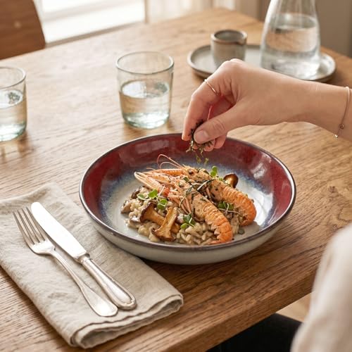 Image of Ceramic Dinnerware (16 pcs) Serve 4 people, Plates and Bowls Sets,Handmade Reactive Glaze Dishes Set, Chip Resistant and Scratch Resistant, for Oven & Dishwasher & Microwave Safe