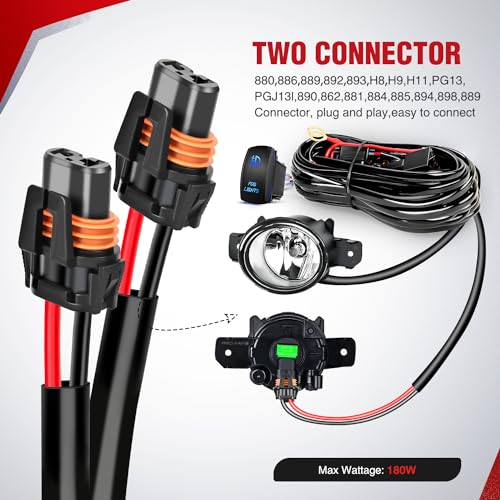 Image of Nilight 16AWG Fog Light Wiring Harness Kit 5Pin Switch Relay for H11 H9 H8
