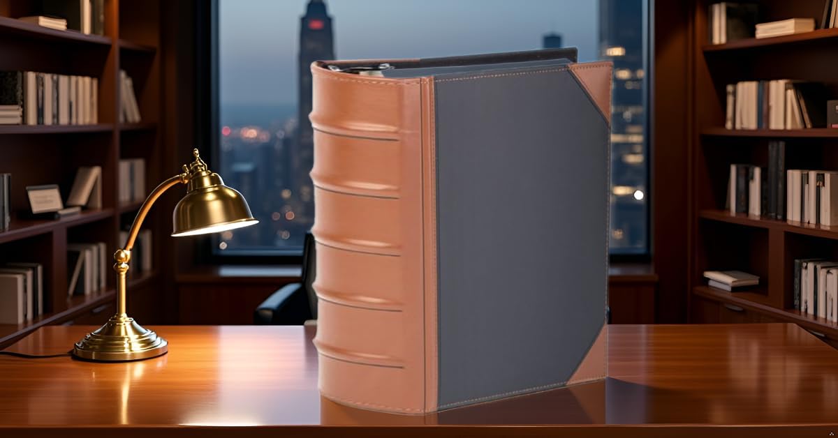 Executive Binder, English Leather 2 Tone with Stitching and Ribbed Spine, Holds 625 8.5x11” Sheets - Professional Binder Organizer for Office, Library, Home, Black (3" inch, 1PK)