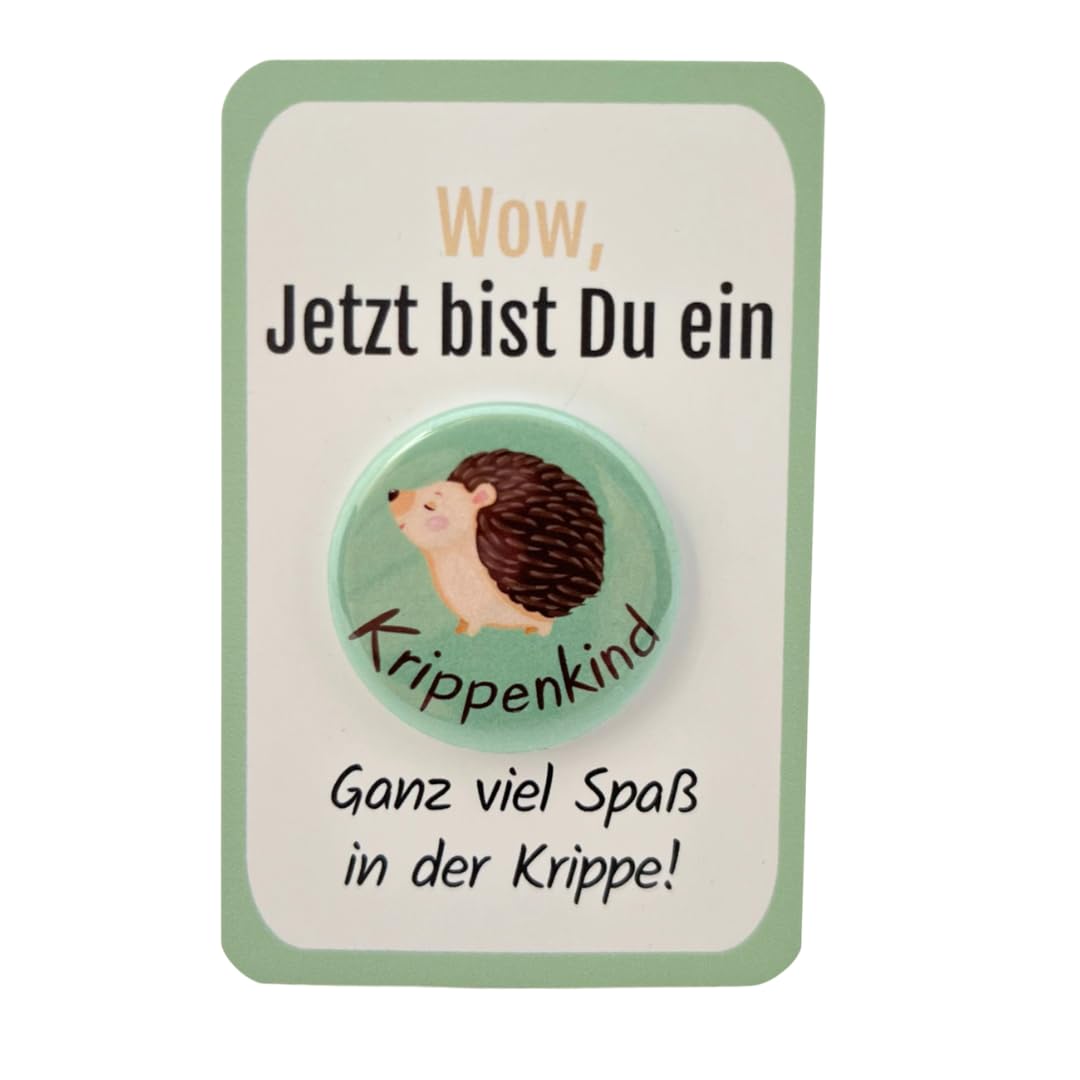 Krippenkinder Button „Igel“ mit Kärtchen - Sicherer Anstecker OHNE ...