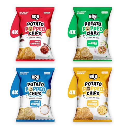 Image of BRB Popped Potato Chips - 4 Flavours | Not Fried, Not Baked | 60% Less Oil, Lower Calorie, No Palm Oil, Healthy Snack | 16 x (48g /51g) Combo Pack (weight may vary)