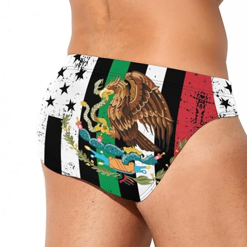 Black U.S. Mexico Flag Mens Swim Briefs Sexy Bikini Swimwear Bathing Suits Trunks3