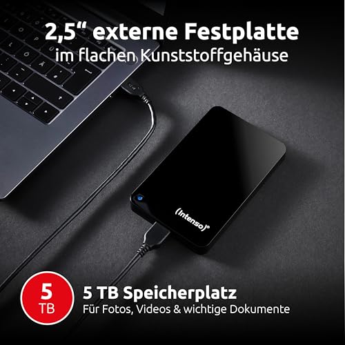 Image of Intenso Memory Drive Portable Hard Drive 5TB Portable External Hard Drive with Case 2.5 Inch 5400 RPM 8 MB Cache USB 3.0 Black