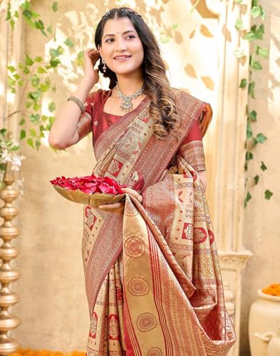 Image of SIRIL Women's Banarasi Soft Silk Blend Banarasi Jacquard Saree With Unstitched Blouse Piece