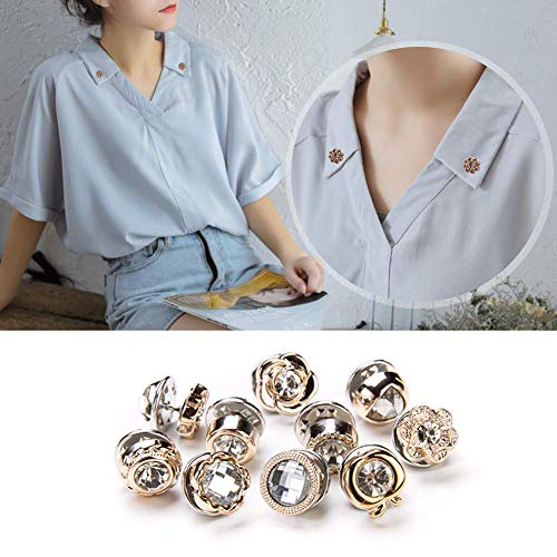 Joyci 10-Pack Women Shirt Brooch Buttons Lapel Pins Novelty Suit Vest Safety Buckle Metal Tie Tacks Pin Back Clutch (Crystal)