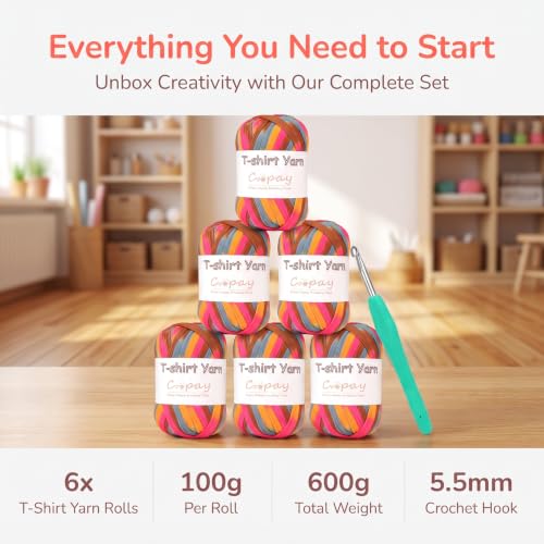 Image of Coopay 6 Pack T-Shirt Yarn for Crocheting, Elastic Fabric Yarn (Sunrise)