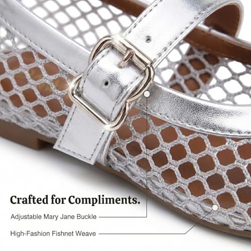Image of EMMA NEW YORK Mesh Ballet Flats for Women, Mary Jane Mesh Ballet Flats Shoes for Women with Buckle Strap