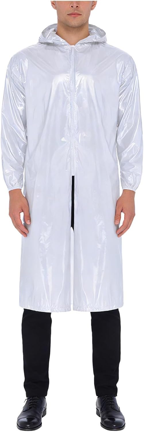 YiZYiF Adult Waterproof Jacket for Men Travel Rain Jacket Hooded Rain Poncho Long Sleeve Knee Length Poncho