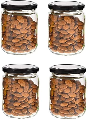 Image of PRAMUKH FASHION - Round Glass Jar and Container (500 ml) with Rust Proof Air Tight Black Lid /Suitable to use in Your Home Office, Kitchen Storage /Glass Jars Set of (6)