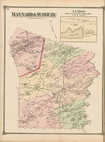 Map Of Sudbury Ma Amazon.com: Maynard And Sudbury, Massachusetts 1875 Old Town Map Homeowner  Names- Middlesex Co. : Handmade Products